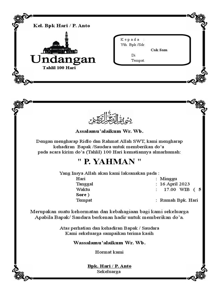 UNDANGAN TAHLIL New | PDF