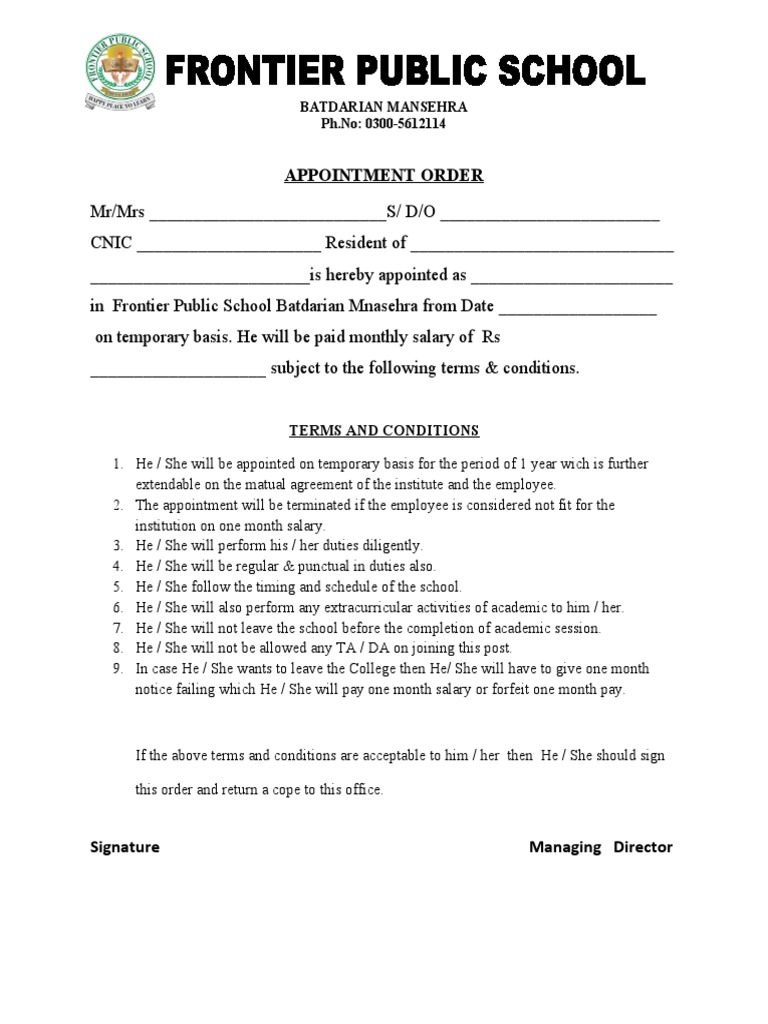 Appointment Order PDF