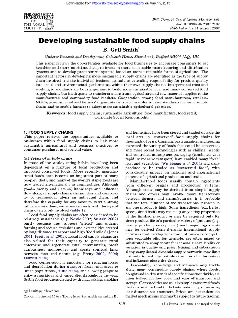 Developing Sustainable Food Supply Chains PDF Supply Chain