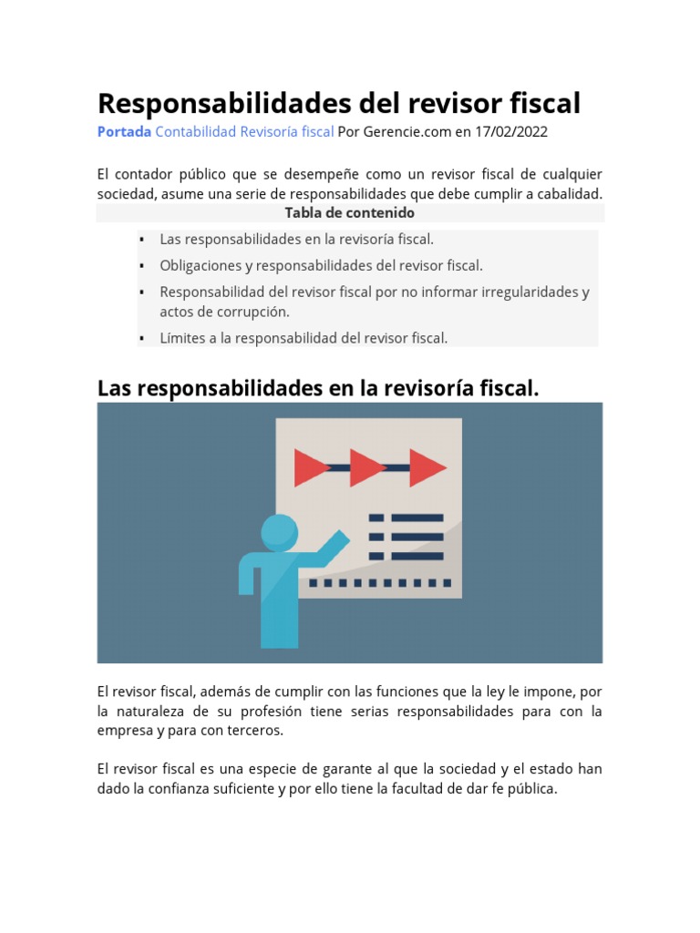 Responsabilidades del Revisor Fiscal | PDF | Fiscal | Corrupción política