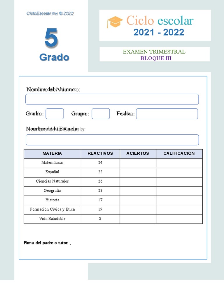 Examen Quinto Grado Tercer Trimestre PDF Satélite natural