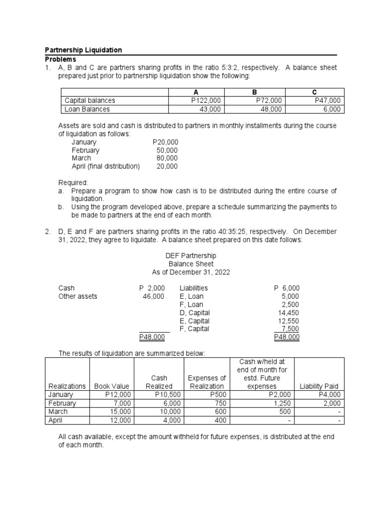 Partnership Liquidation Cash Distribution | PDF | Balance Sheet | Book ...