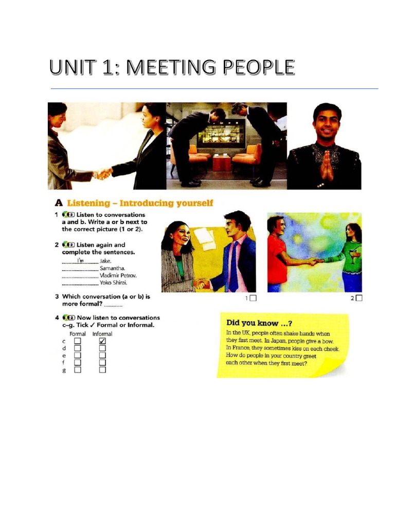 Unit 1 Meeting People | PDF