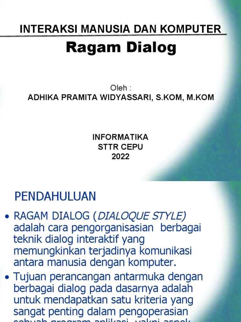 Ragam Dialog Interaktif dalam HCI | PDF | Komputer