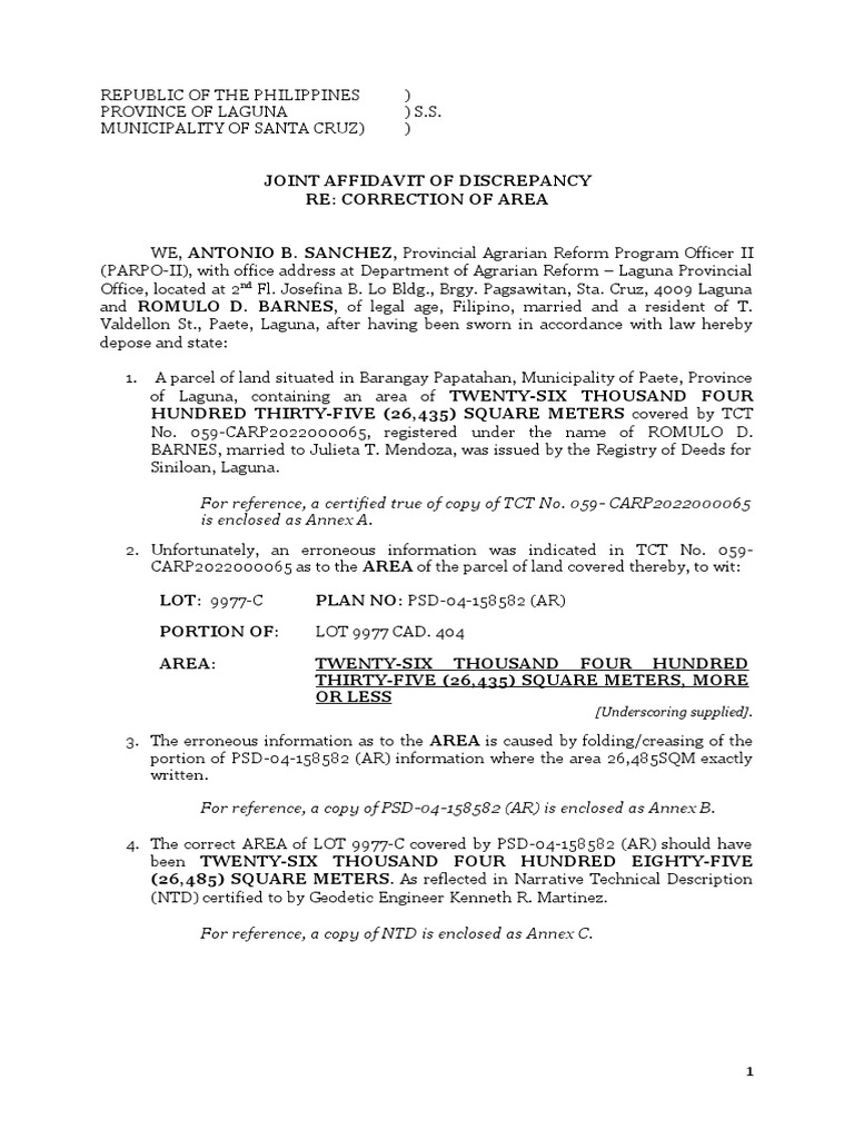 Joint affidavit of discrepancy pdf