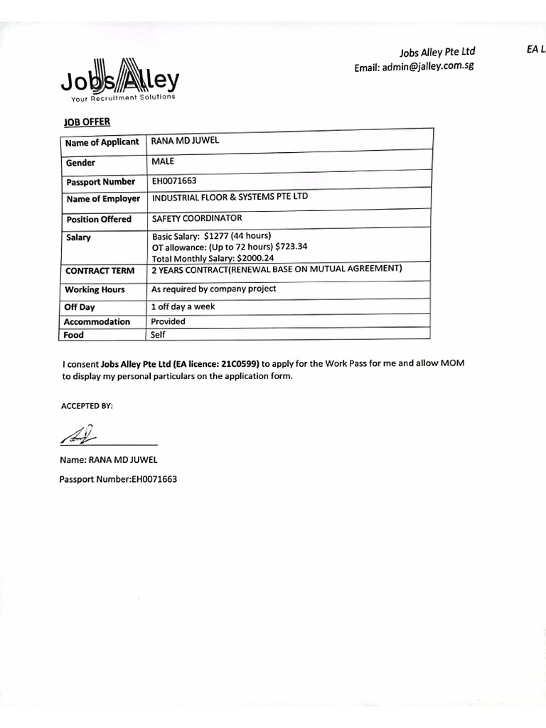 Job Offer Form (MD Juwel) | PDF