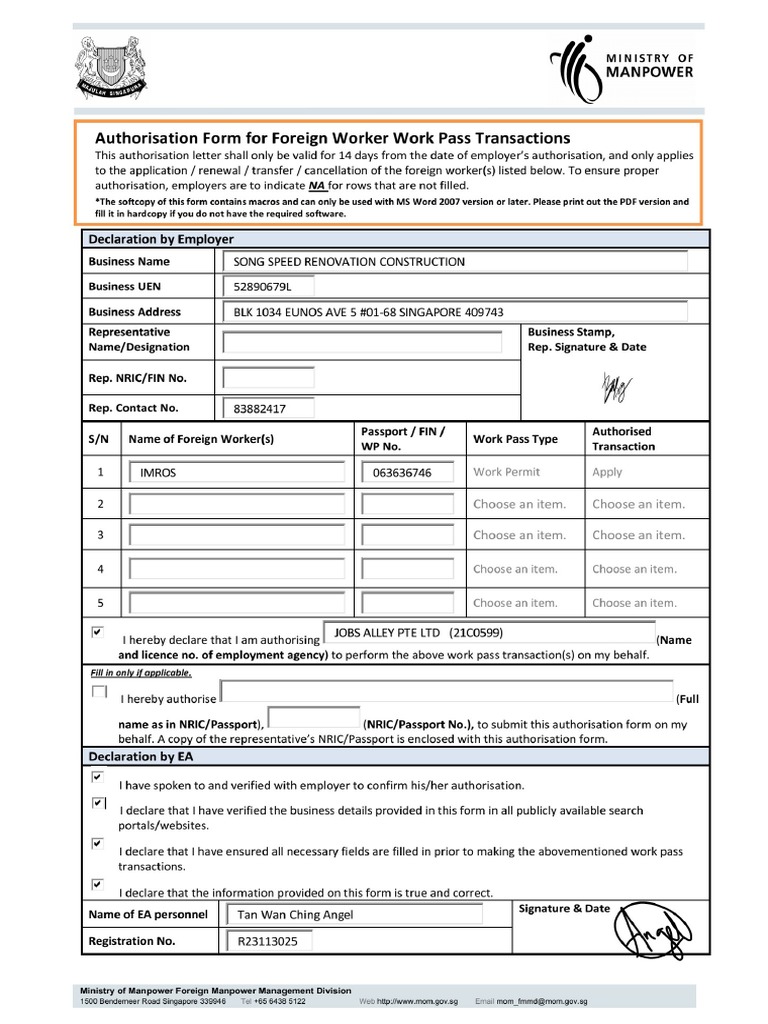 FW Authorisation With Sign | PDF