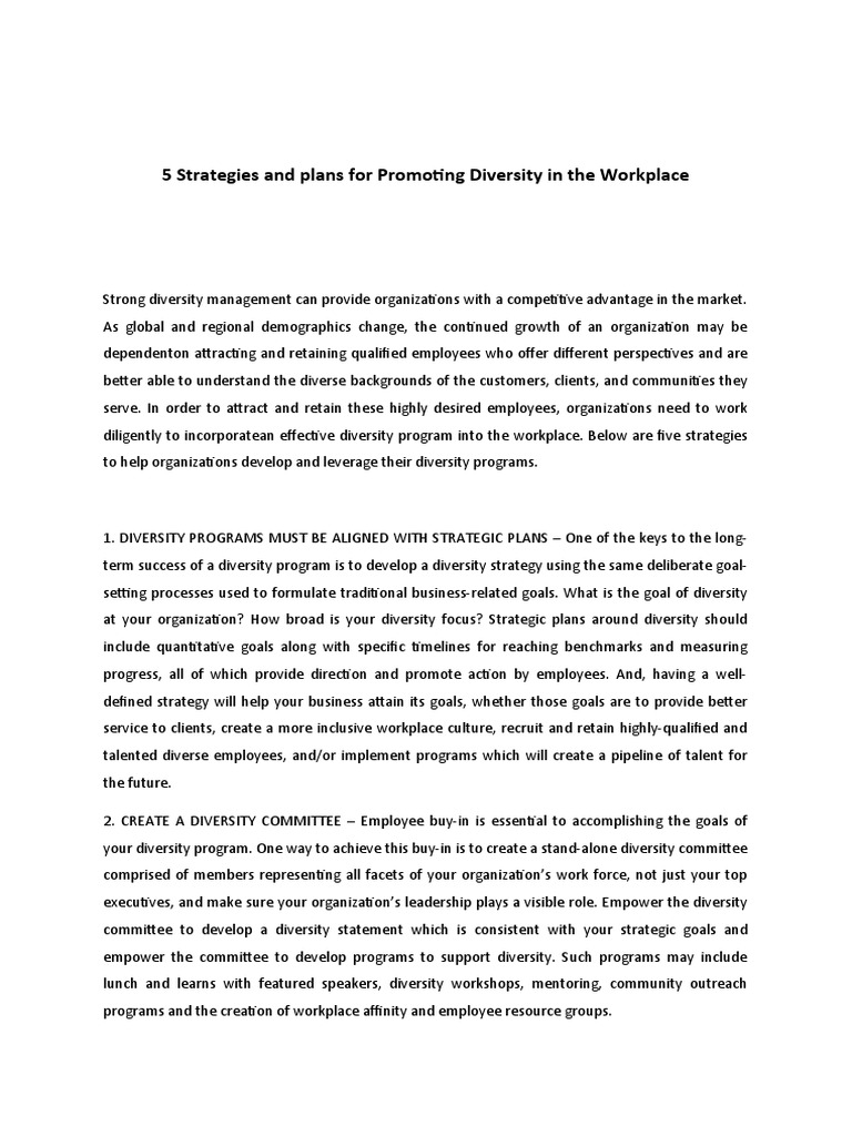 5 Strategies For Promoting Diversity in The Workplace | PDF | Goal ...