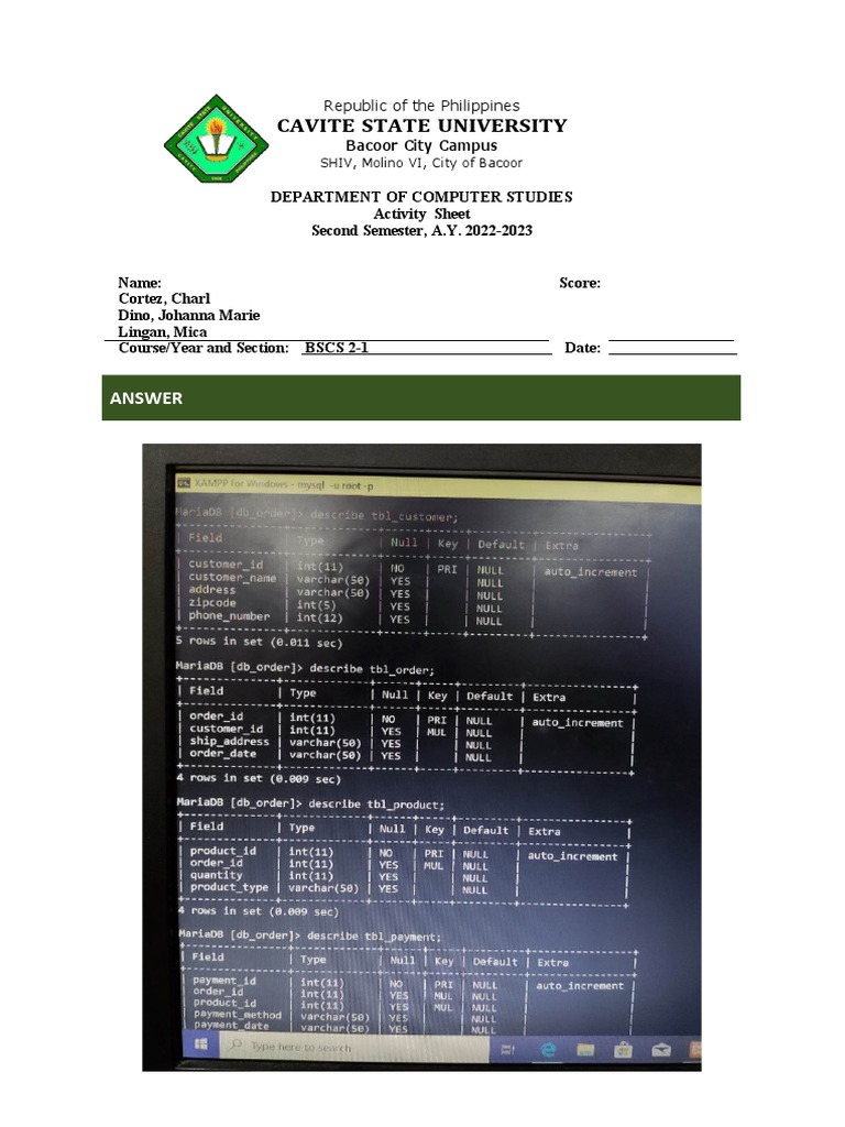 Sample Activity Work Sheet | PDF