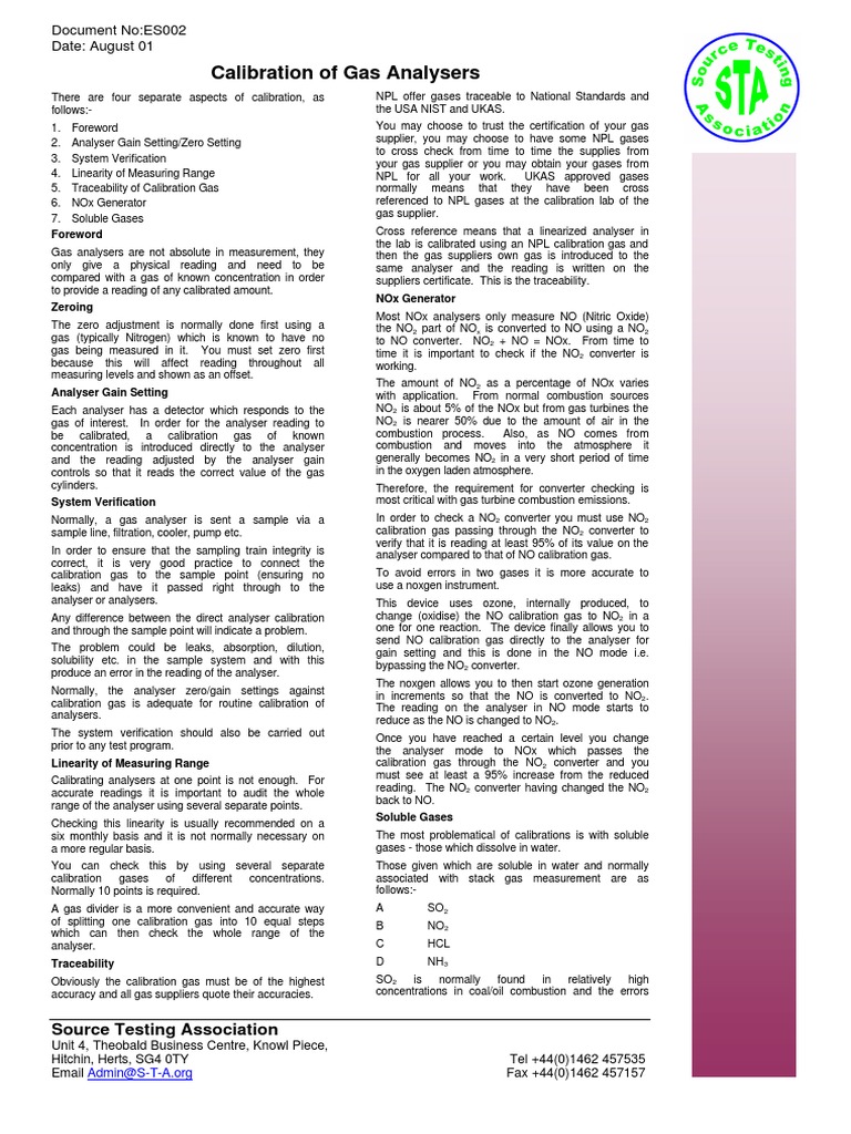 Gas Analyser Calibration Guide | PDF | Calibration | N Ox