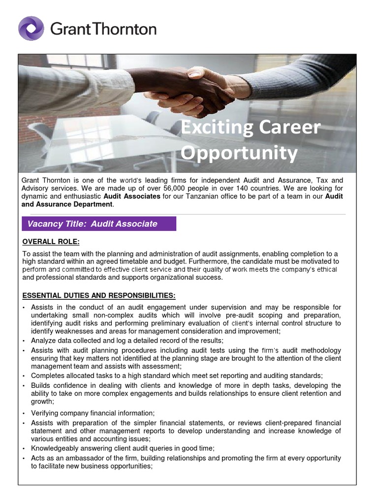Grant Thornton Tanzania Job Advert Audit and Assurance Associate