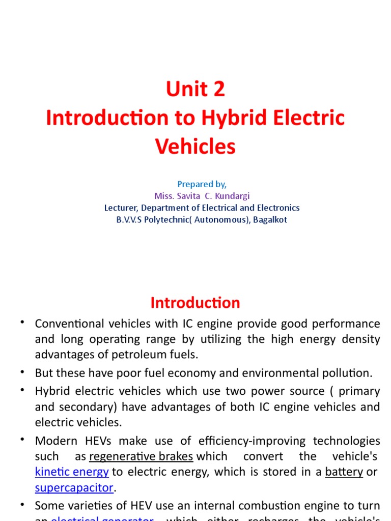 Unit 2 - HEV | PDF | Hybrid Electric Vehicle | Plug In Hybrid