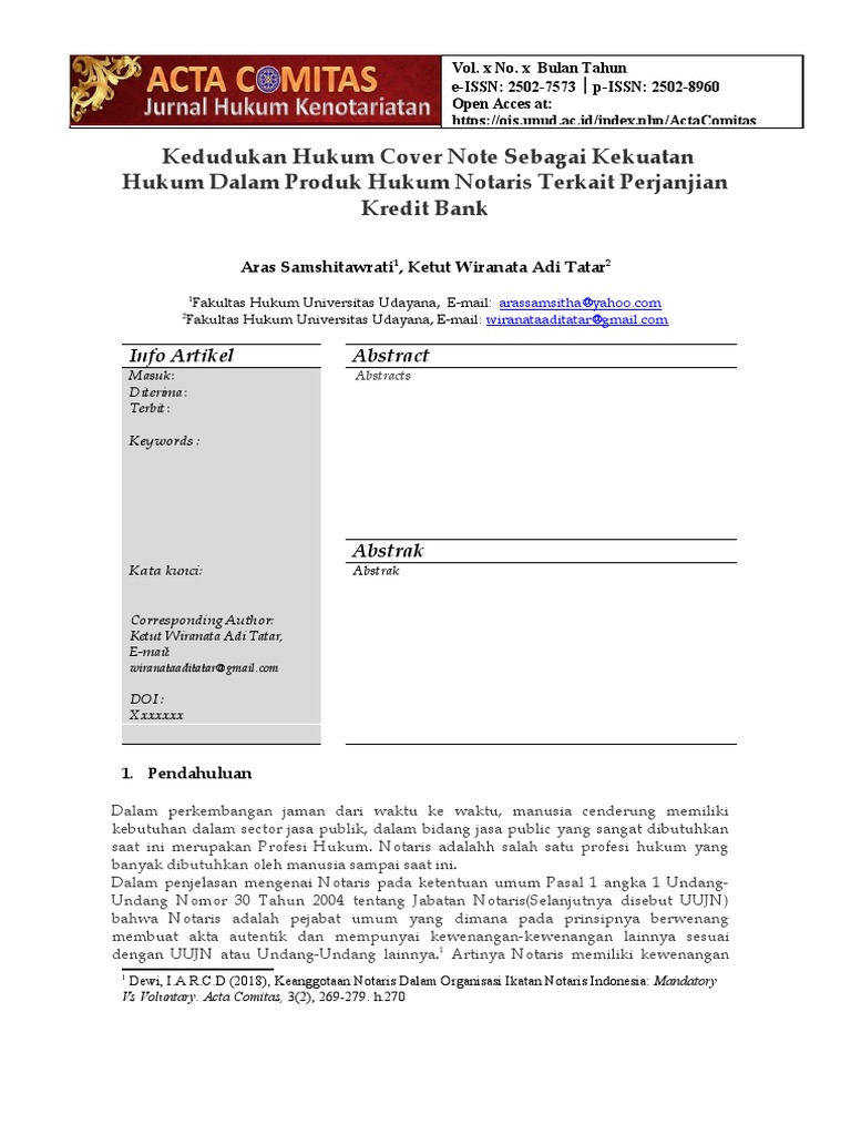 Jurnal Cover Note | PDF