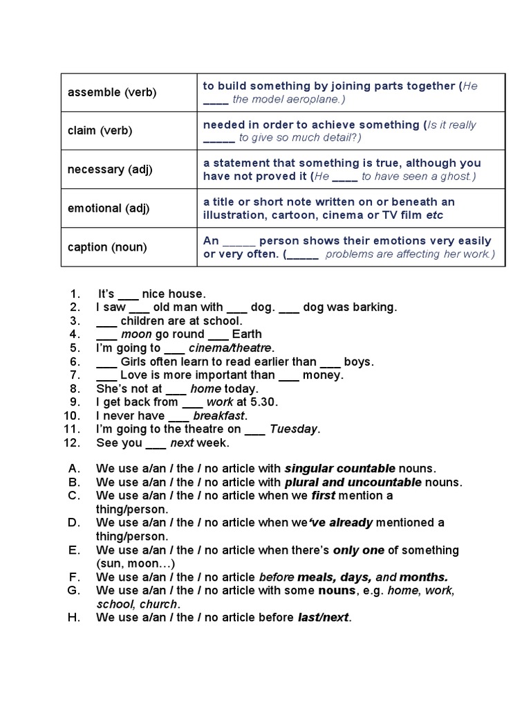 (b1) 3B articles a_an, the, no article | PDF | Meal | Linguistic Typology