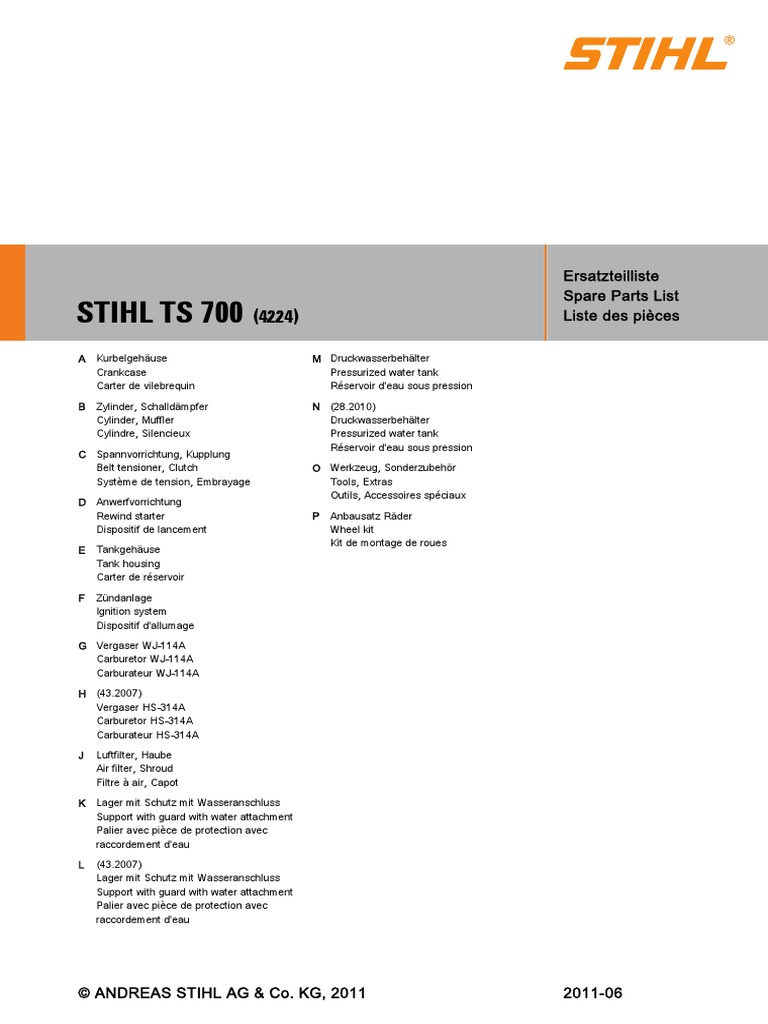 Tronçonneuse STIHL 056 Liste des Pièces de Rechange 1989