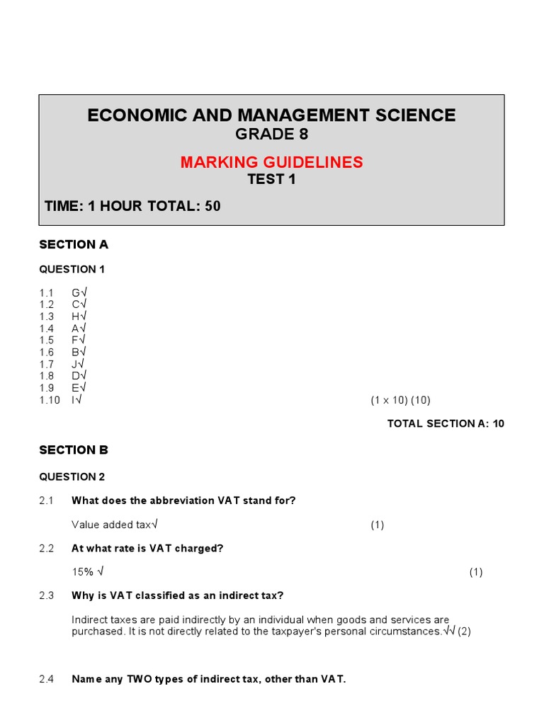 EMS Grade 8 Control Test | PDF | Taxes | Value Added Tax
