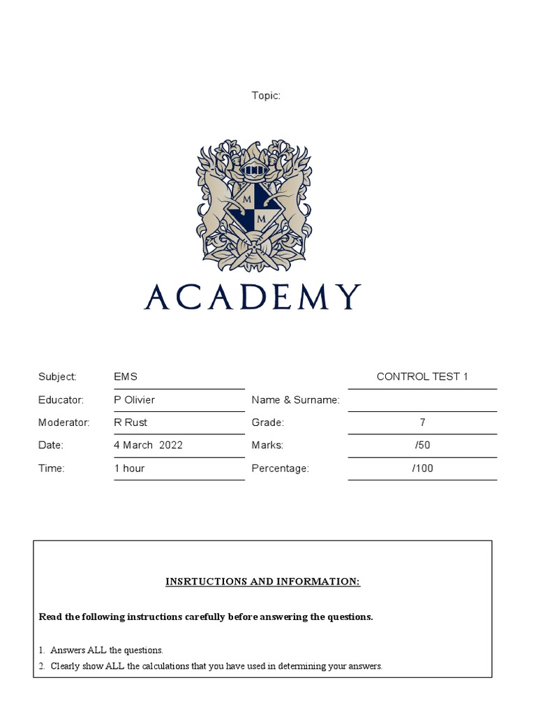 EMS Grade 7 CT 1 | PDF