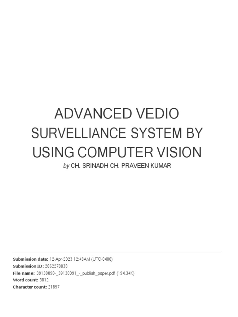 Advanced vedio survelliance system by using computer vision pdf