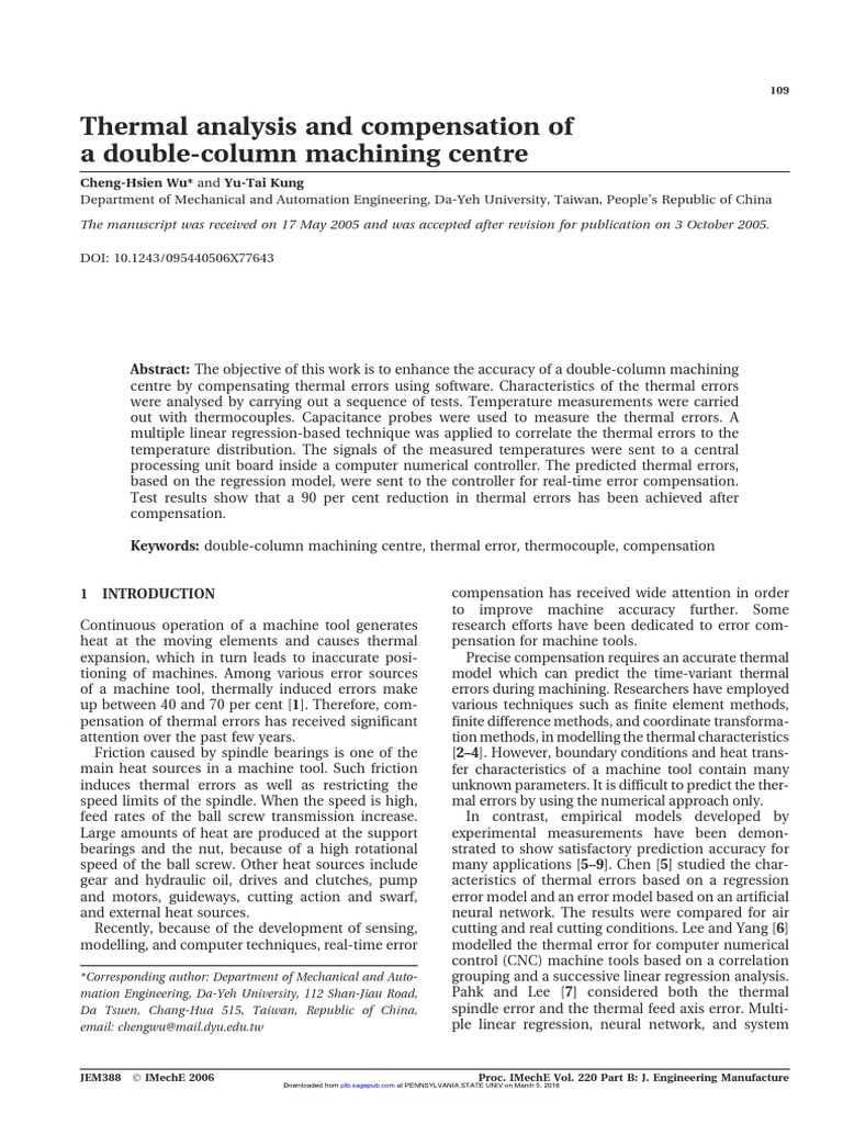 Thermal Error Compensation in CNC Machining | PDF | Coefficient Of ...