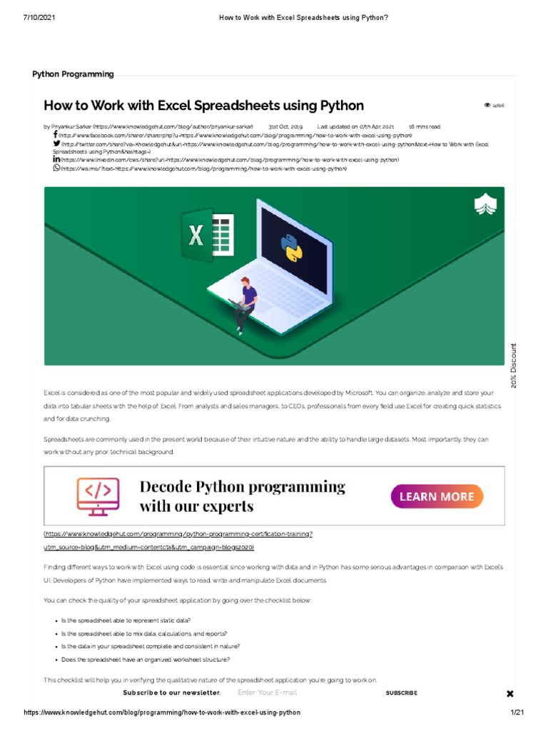 How To Work With Excel Spreadsheets Using Python | PDF | Spreadsheet ...