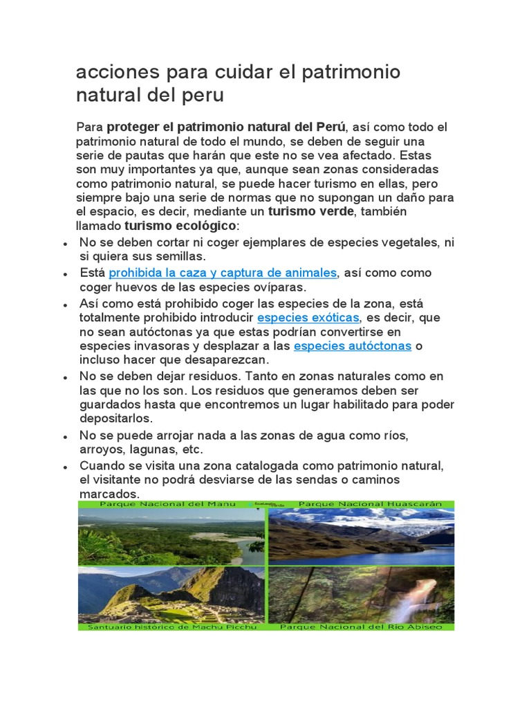 Acciones para Cuidar El Patrimonio Natural Del Peru | PDF