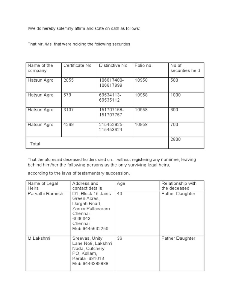 annexure E transmission of shares PDF