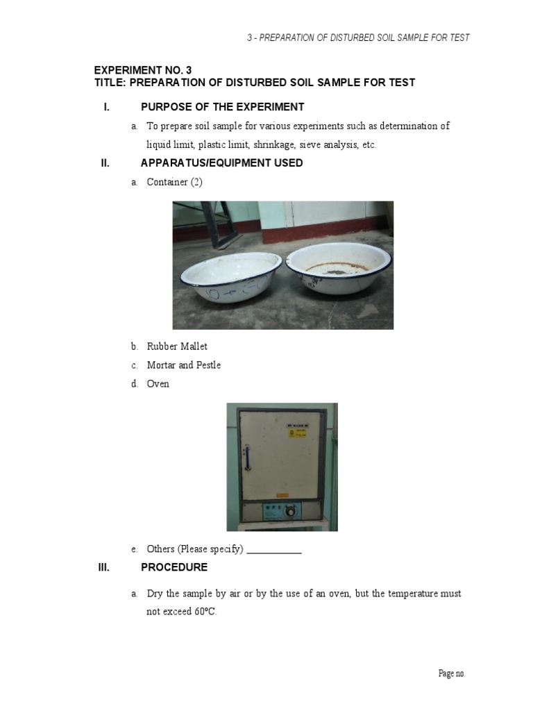 Experiment No. 3 Preparation of Disturbed Soil Sample For Test | PDF