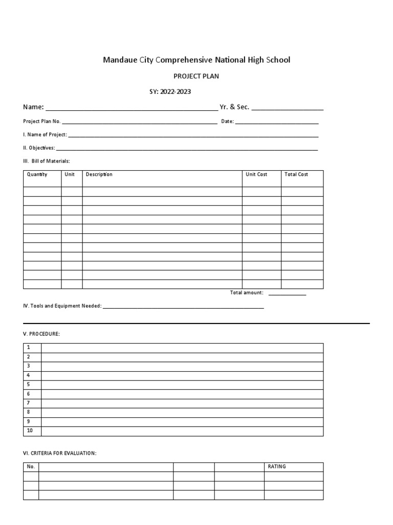 Project Plan Sheet | PDF