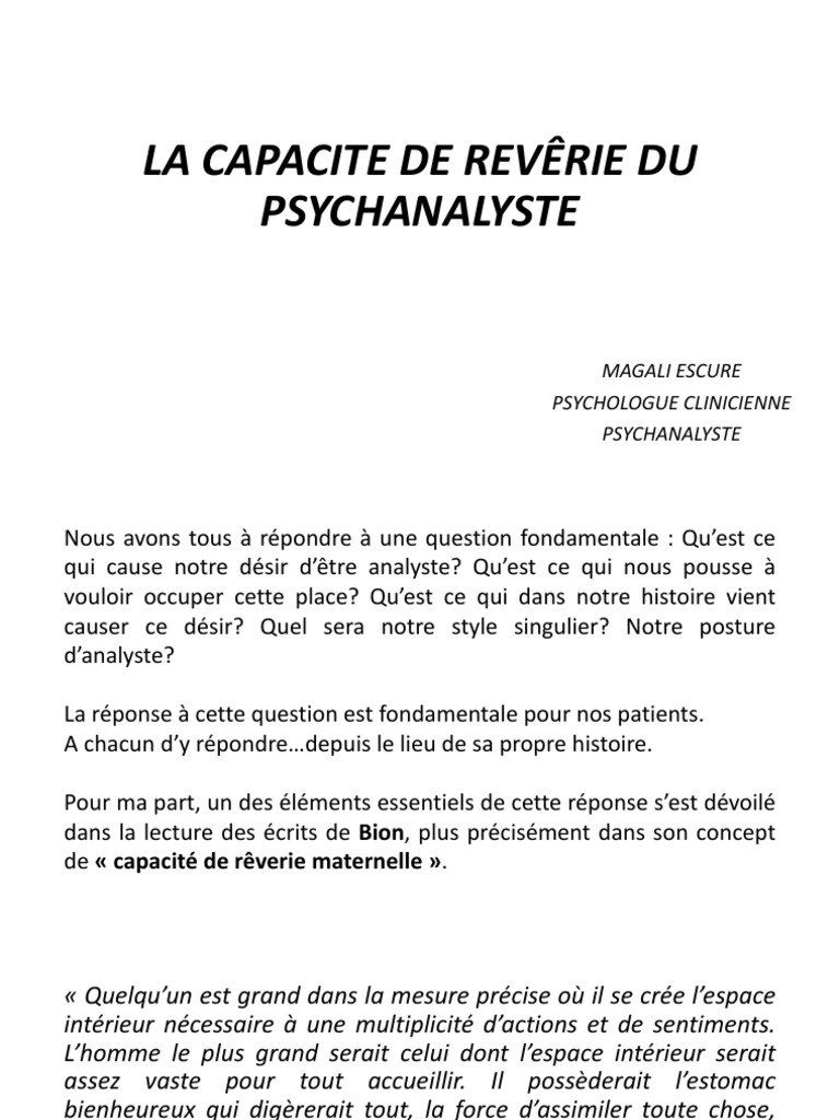 Rêverie maternelle et fonction alpha de Bion | PDF | Bien-être ...