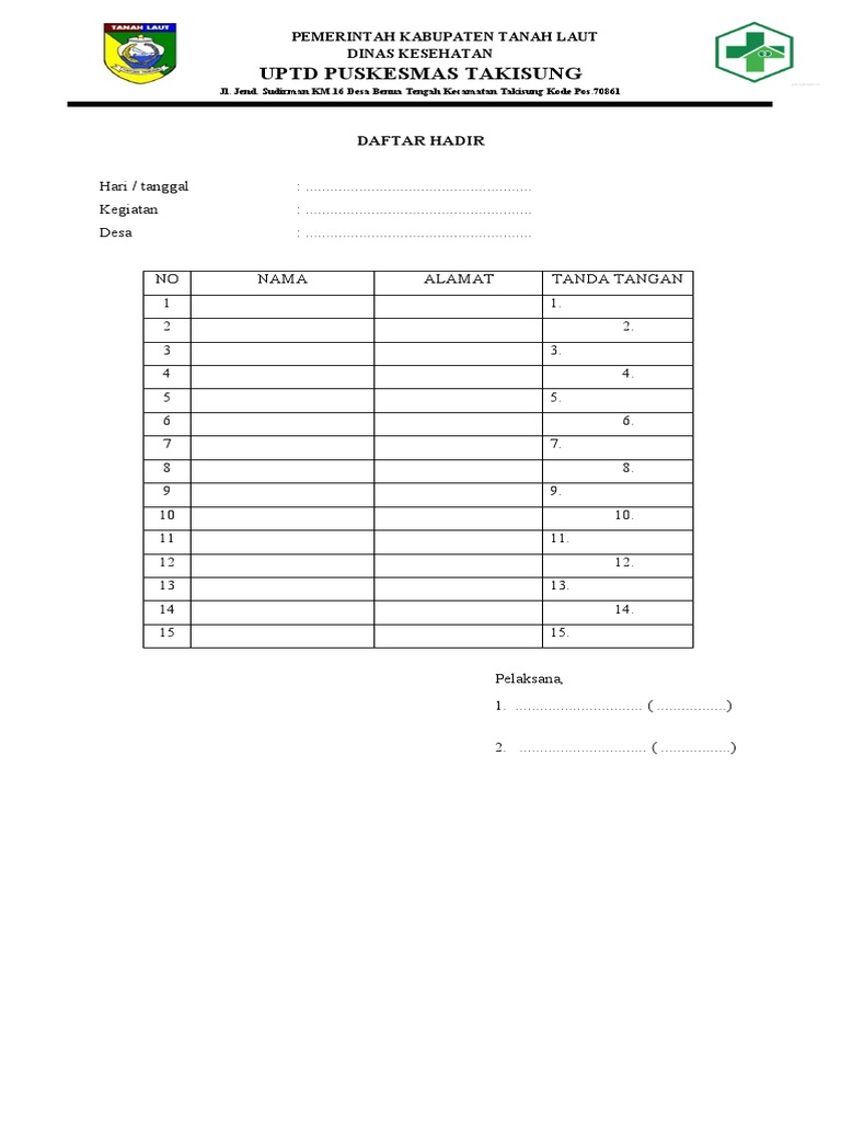 Contoh daftar hadir pdf