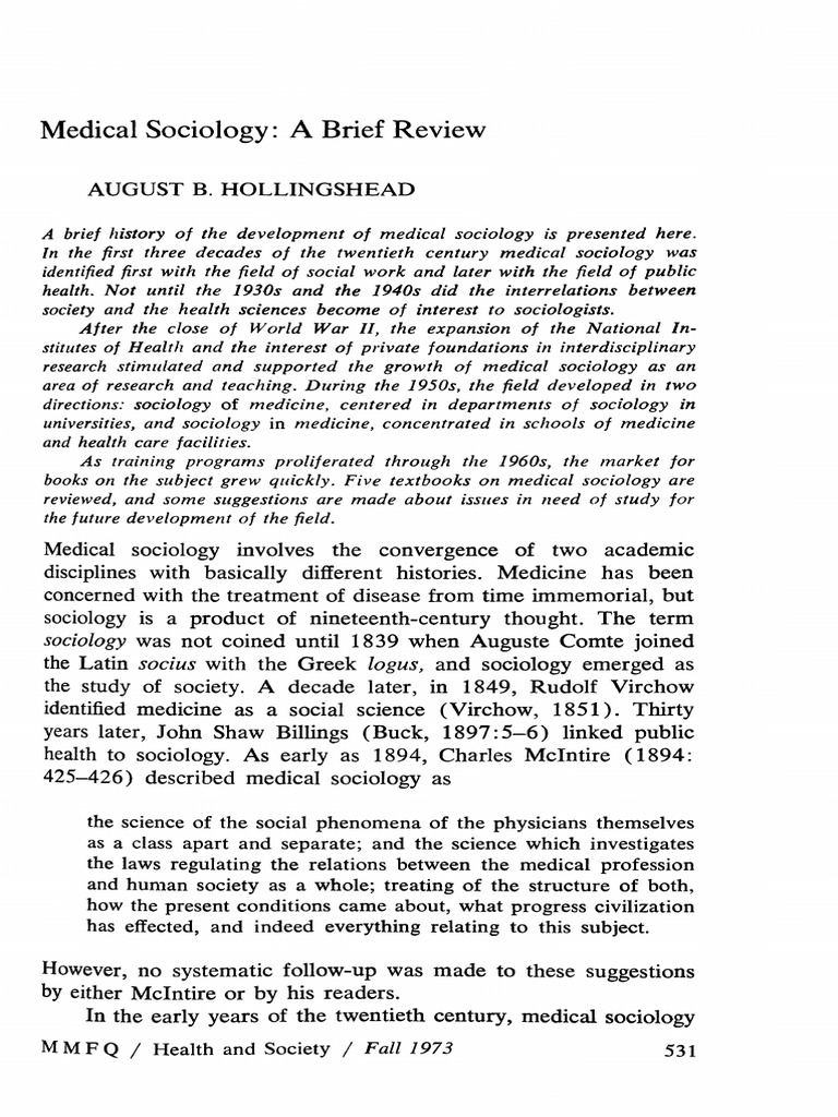 51 4 Medical Sociology a Brief Review PDF Sociology Medicine