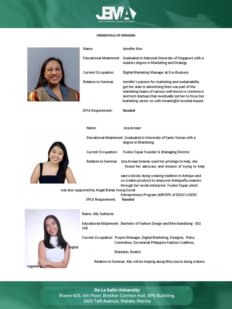 Credentials of Speakers PDF Marketing Business Economics