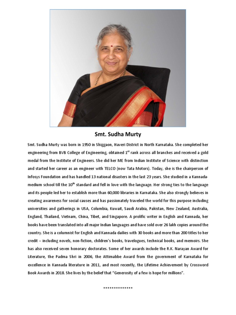 Profile Smt Sudha Murty Pdf
