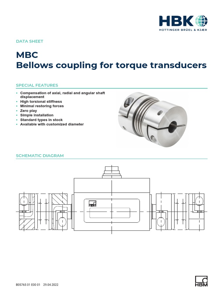 MBC Bellows Coupling For Torque Transducers Data Sheet PDF