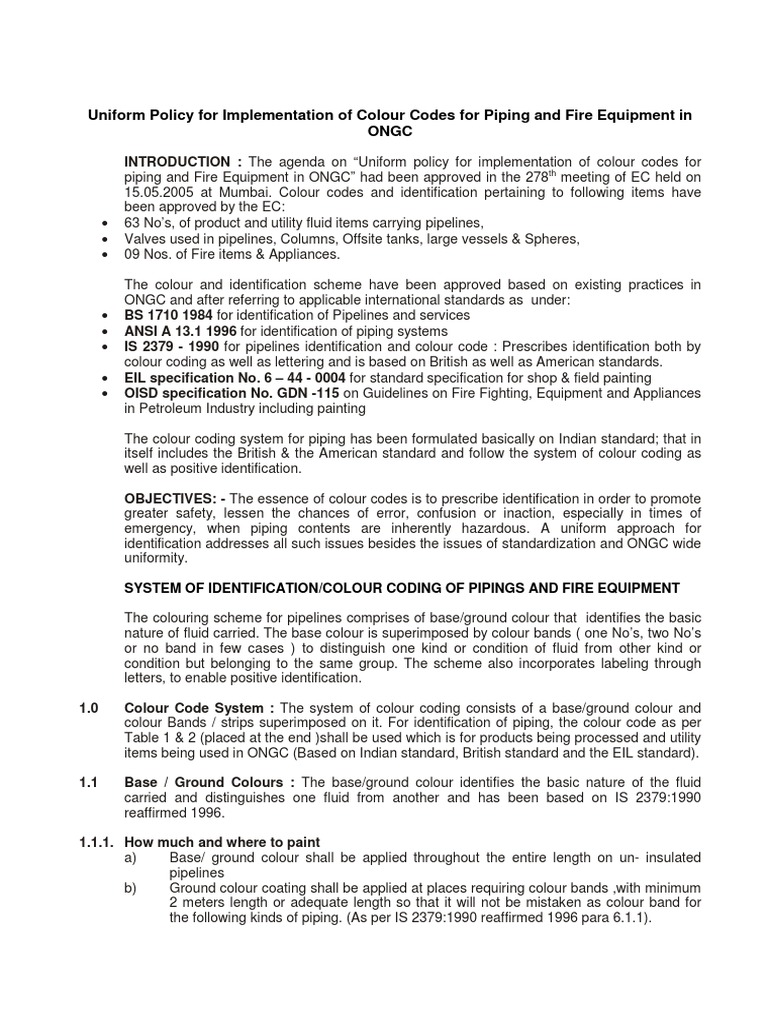 ONGC Piping & Fire Equipment Codes | PDF | Pipe (Fluid Conveyance) | Water