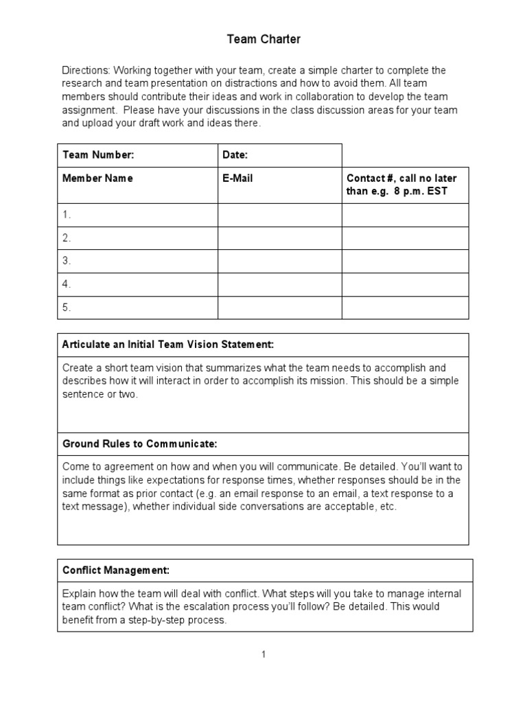 Team Charter for Research Project | PDF | Communication | Human ...