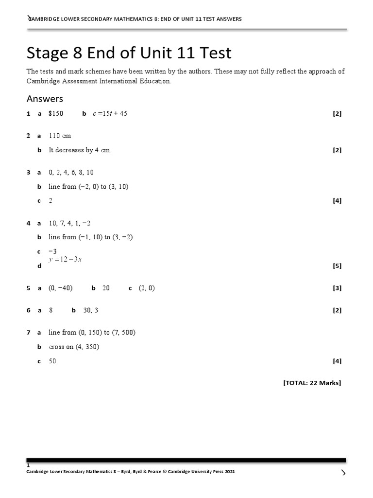 Unit 11 Test Answers: Cambridge Maths 8 | PDF