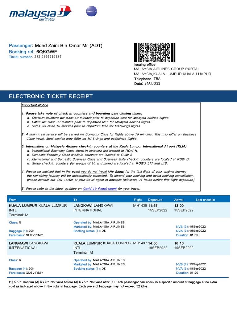 Your Electronic TicketEMD Receipt MOHD ZAINI PDF