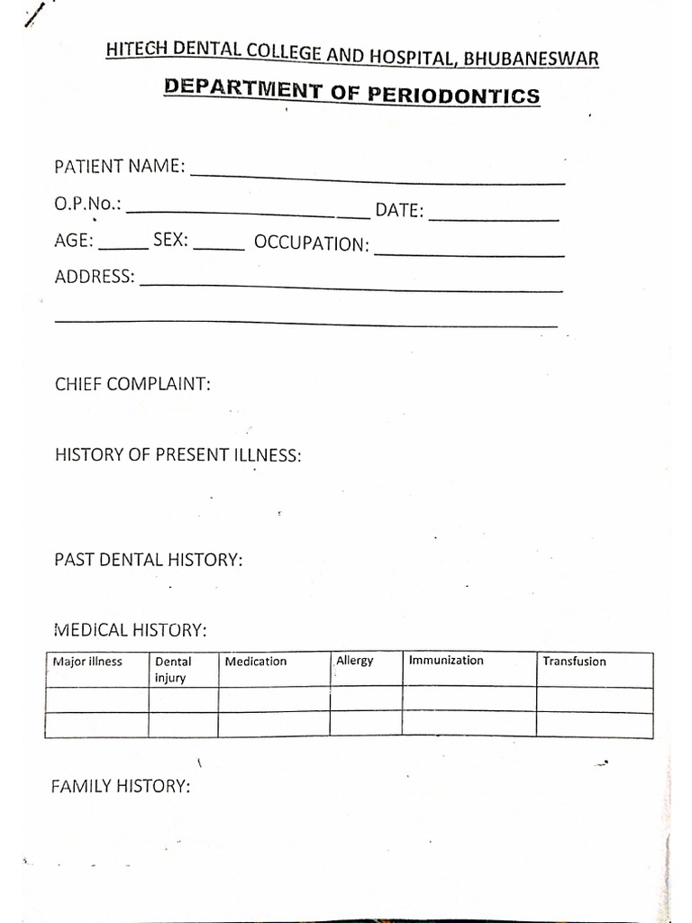 Perio case history sheet pdf