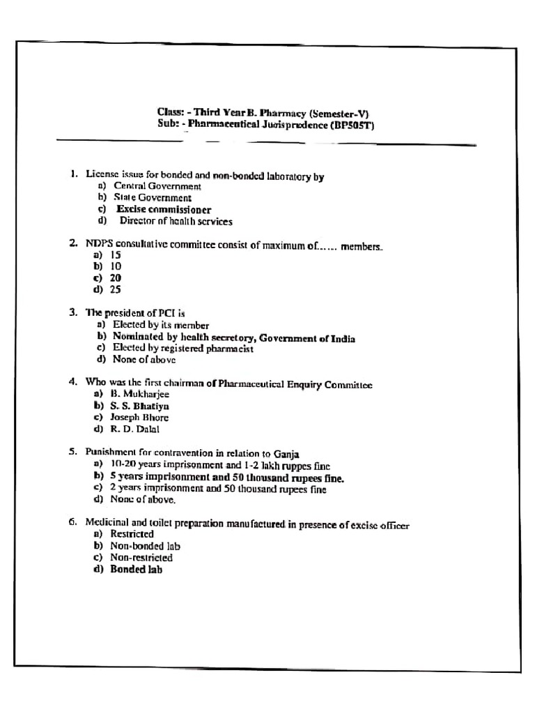 Pharmaceutical Jurisprudence MCQ PDF