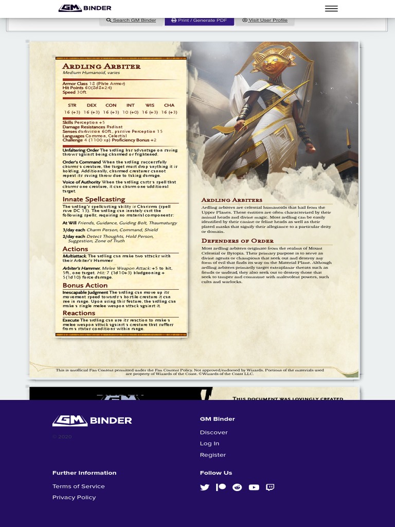 Ardling Arbiter Overview for D&D 5E | PDF