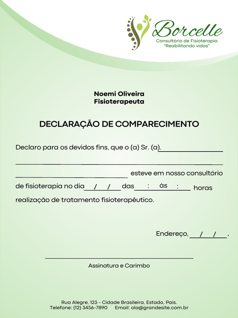 Declaração de Comparecimento Fisioterapia | PDF | Bem-estar