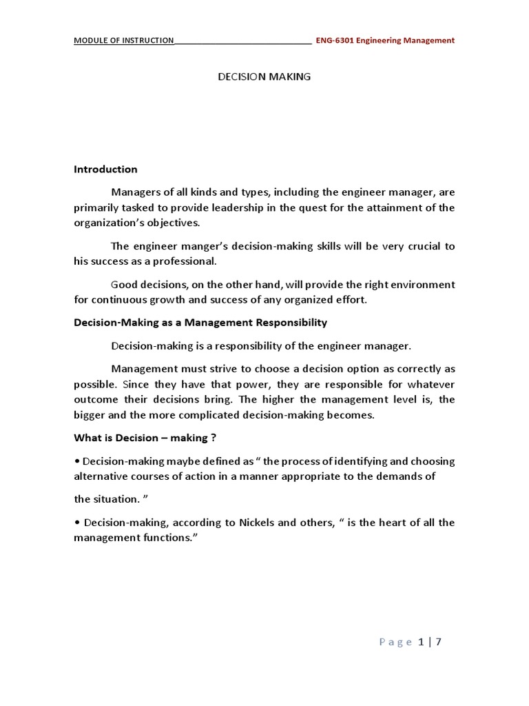 Engineering Decision-Making Module | PDF | Decision Making | Evaluation