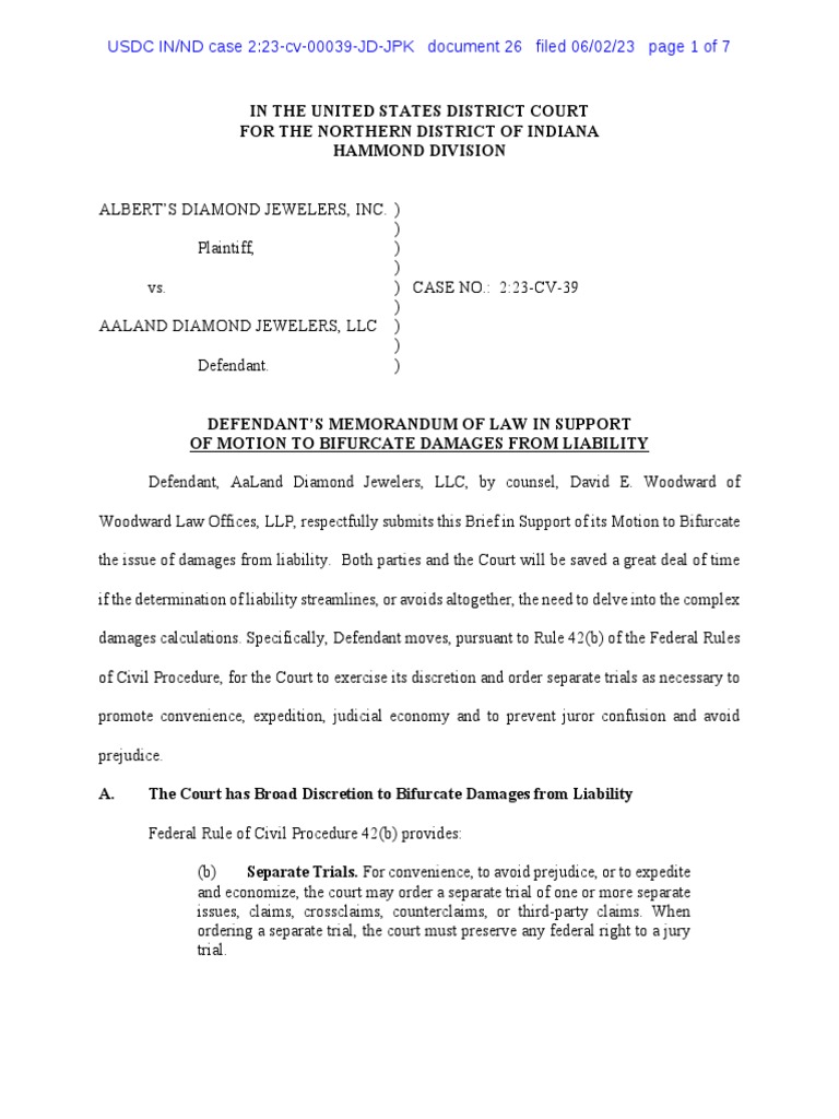 Motion To Bifurcate Damages From Liability PDF