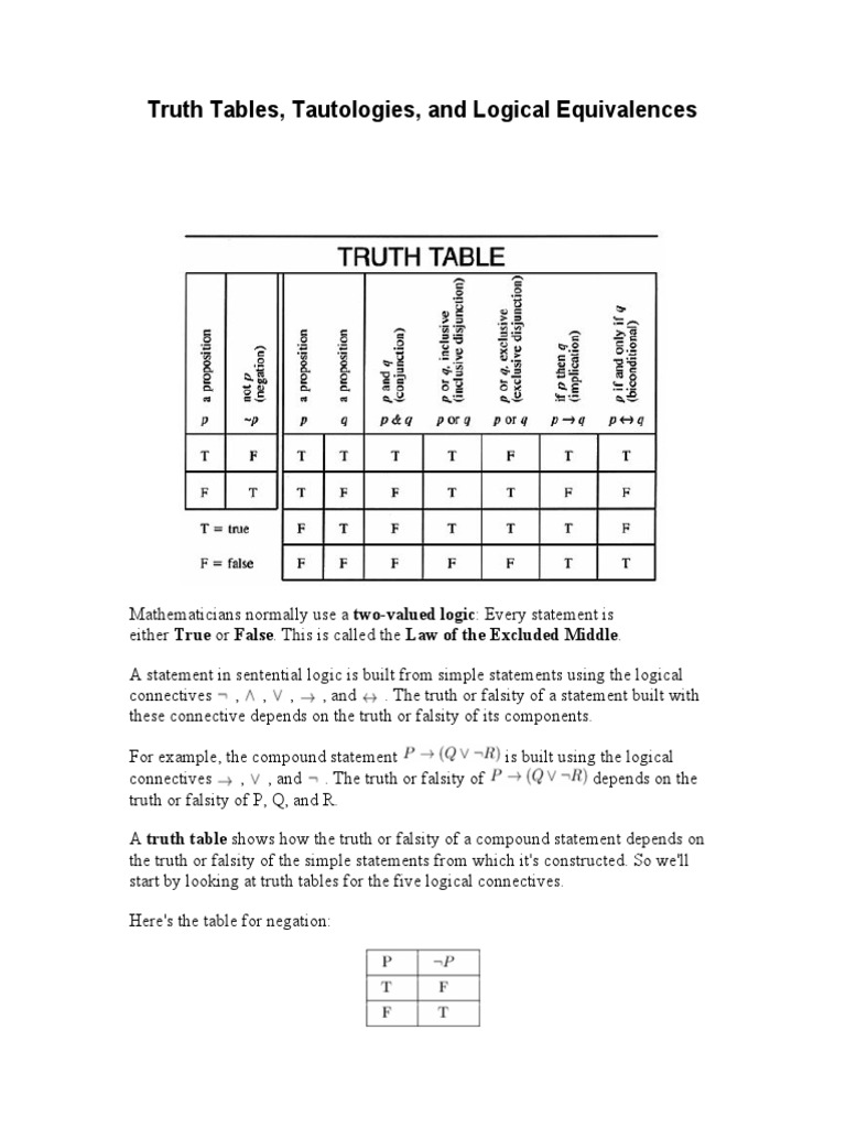 Reading - Notes Truth Tables | PDF