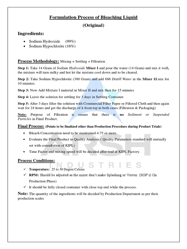 Formulation Process of Bleaching Liquid Recipe) ) PDF