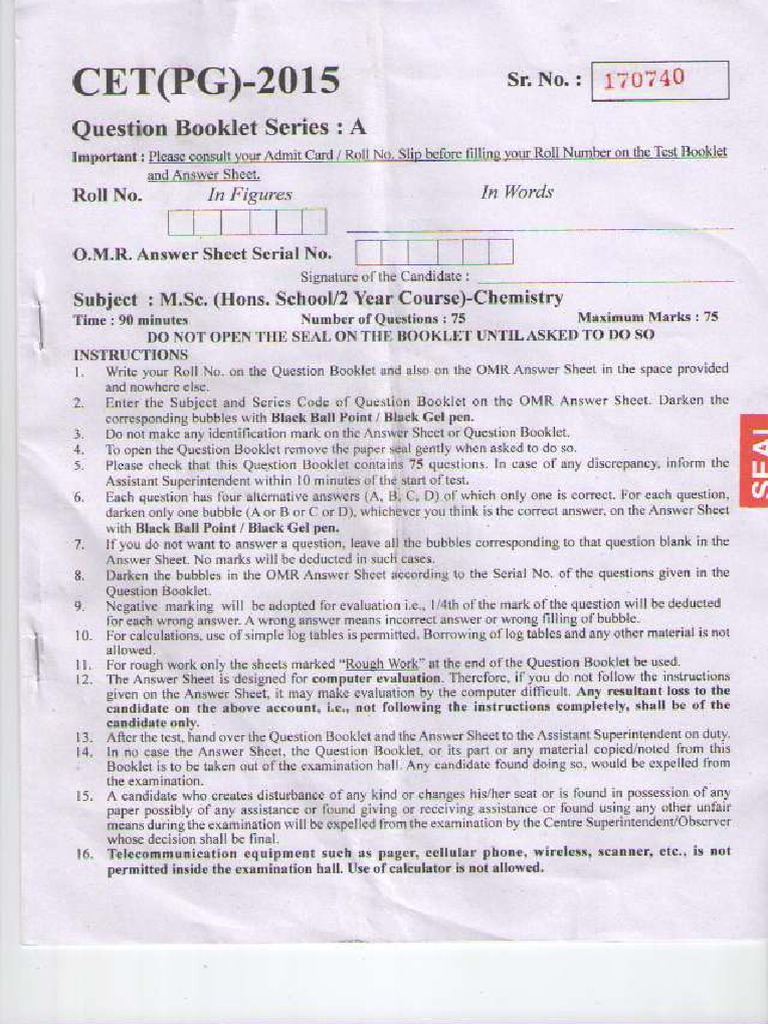 Msc Chemistry 2015 Paper Pdf