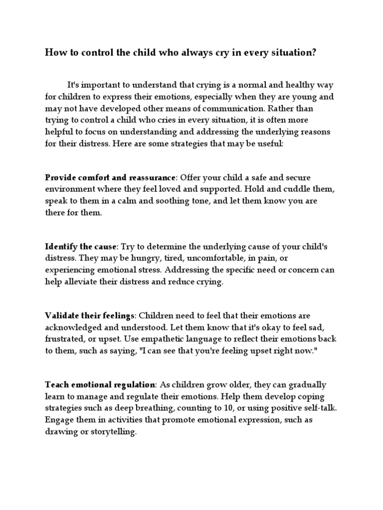 Managing Children's Crying Emotions | PDF | Psychology | Social Psychology