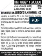 Entrance Test For Admission To Ph.D. Programme 2023: Advt. No. RGNUL/29/2023 Dt. 05.01.2023