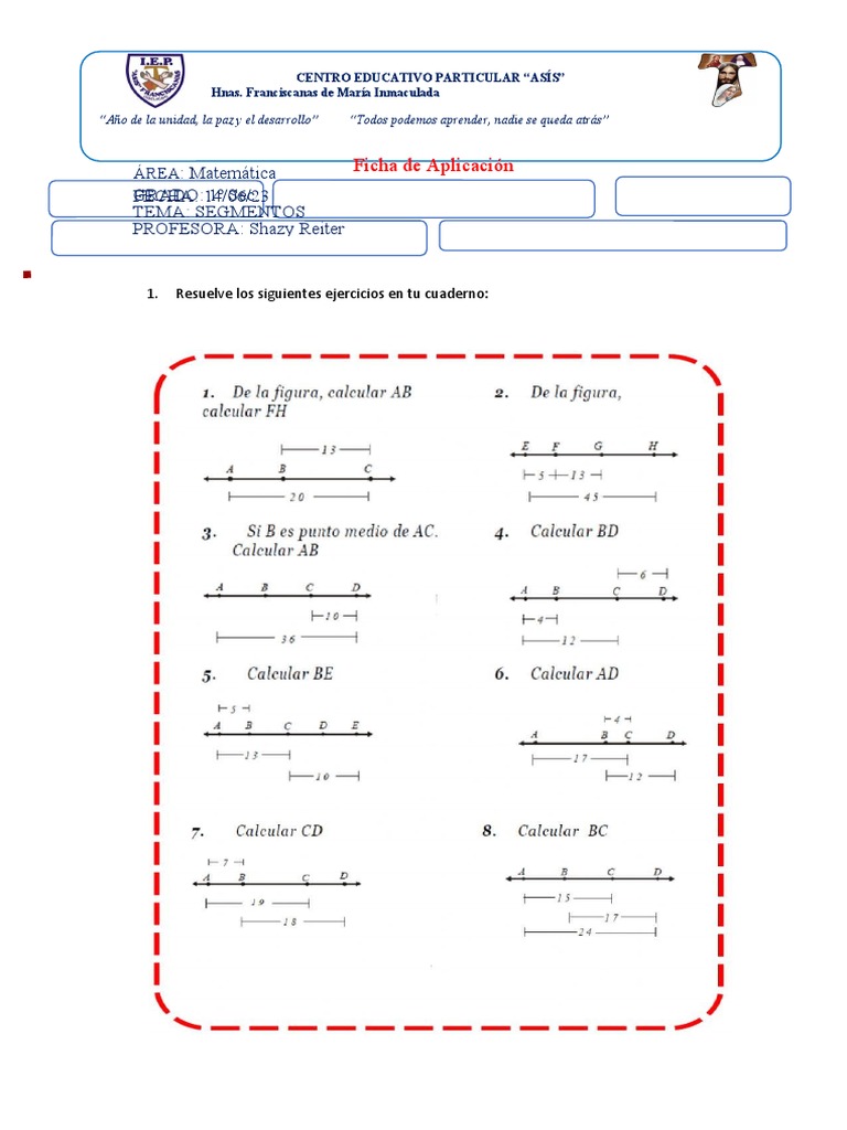 Ejercicios de Segmentos para 1º Sec. | PDF | Ciencias sociales ...